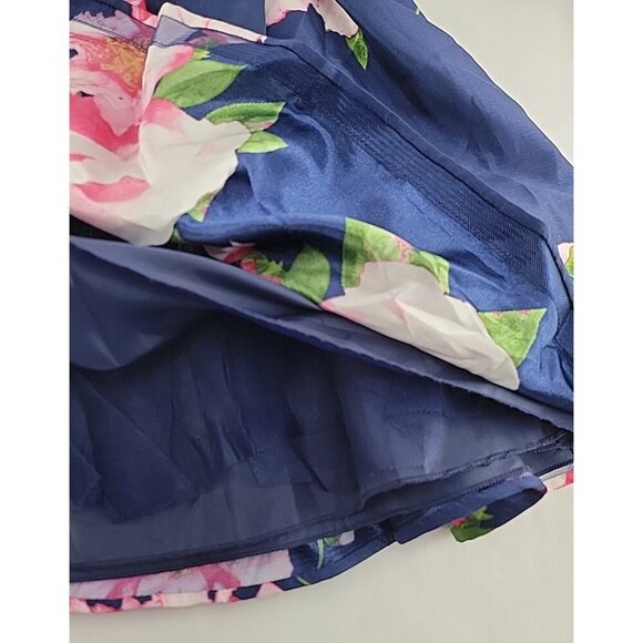 Sequin Hearts Navy Blue Bold Floral Skirt Size 7 Juniors Statement Pink Flowers - Picture 6 of 9